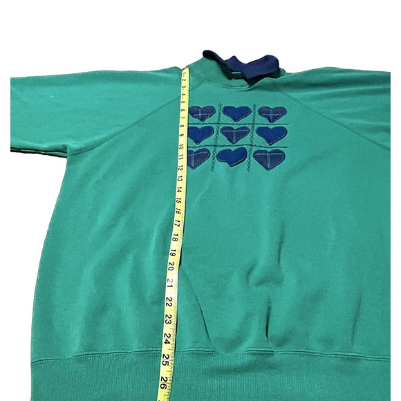 Vintage Hanes Cottagecore Heart Sweatshirt Green Blue 90s Made in USA XL - Picture 8 of 13